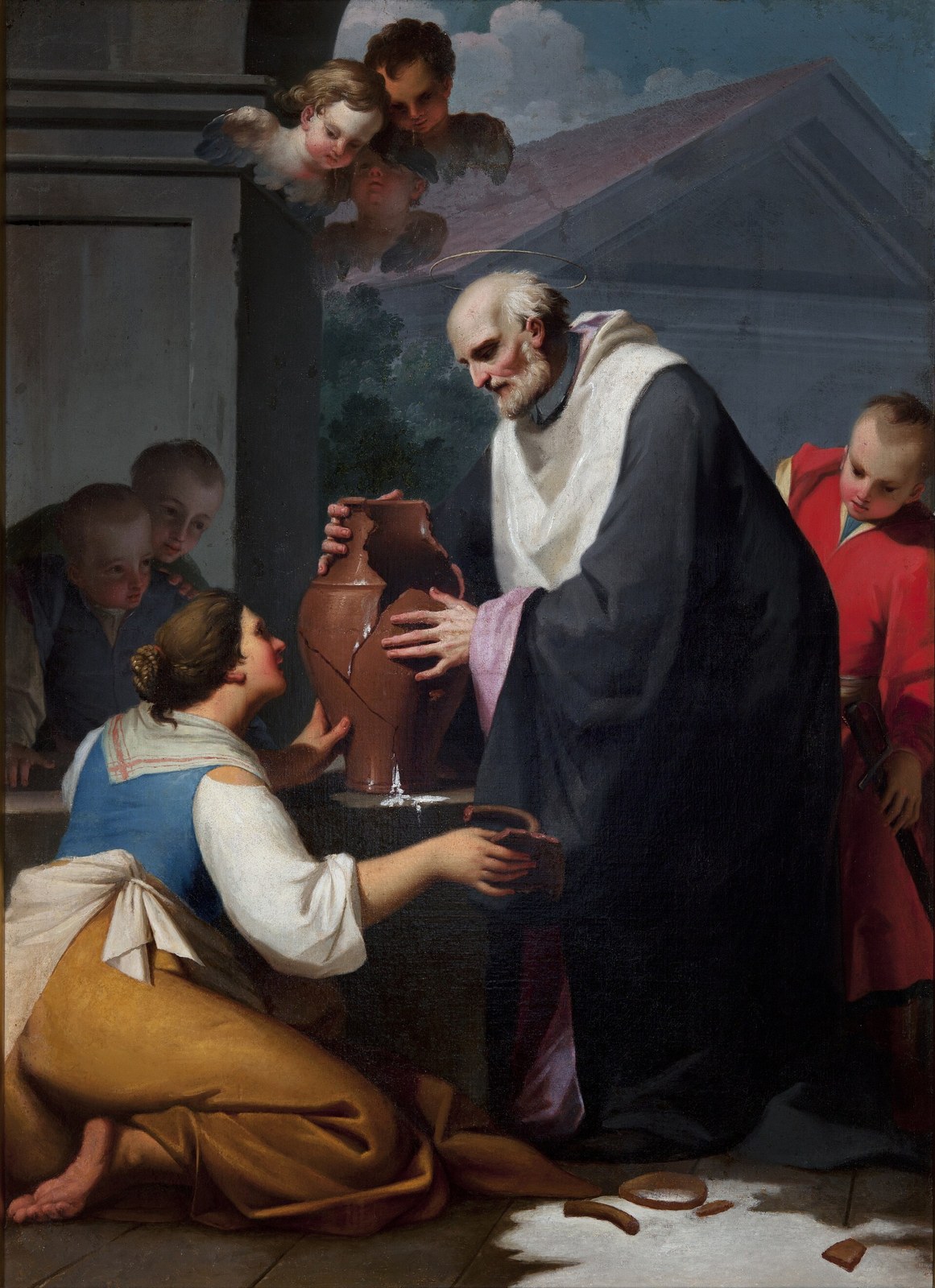 St. John Cantius restores a servant girl's broken jug, painting by Taddeo Kuntze